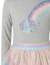 Rainbow Sequin Long-Sleeve Disco Dress, Grey (GREY), large