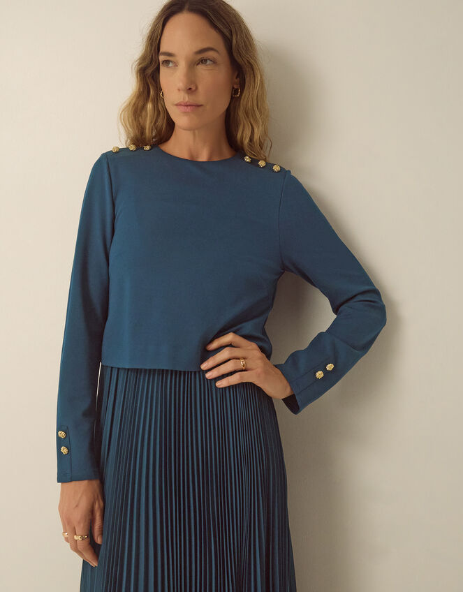 Penny Long Sleeve Pleated Midi Dress, Teal (TEAL), large
