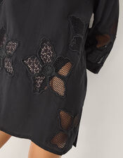 Joanna Cutwork Beach Shirt, Black (BLACK), large