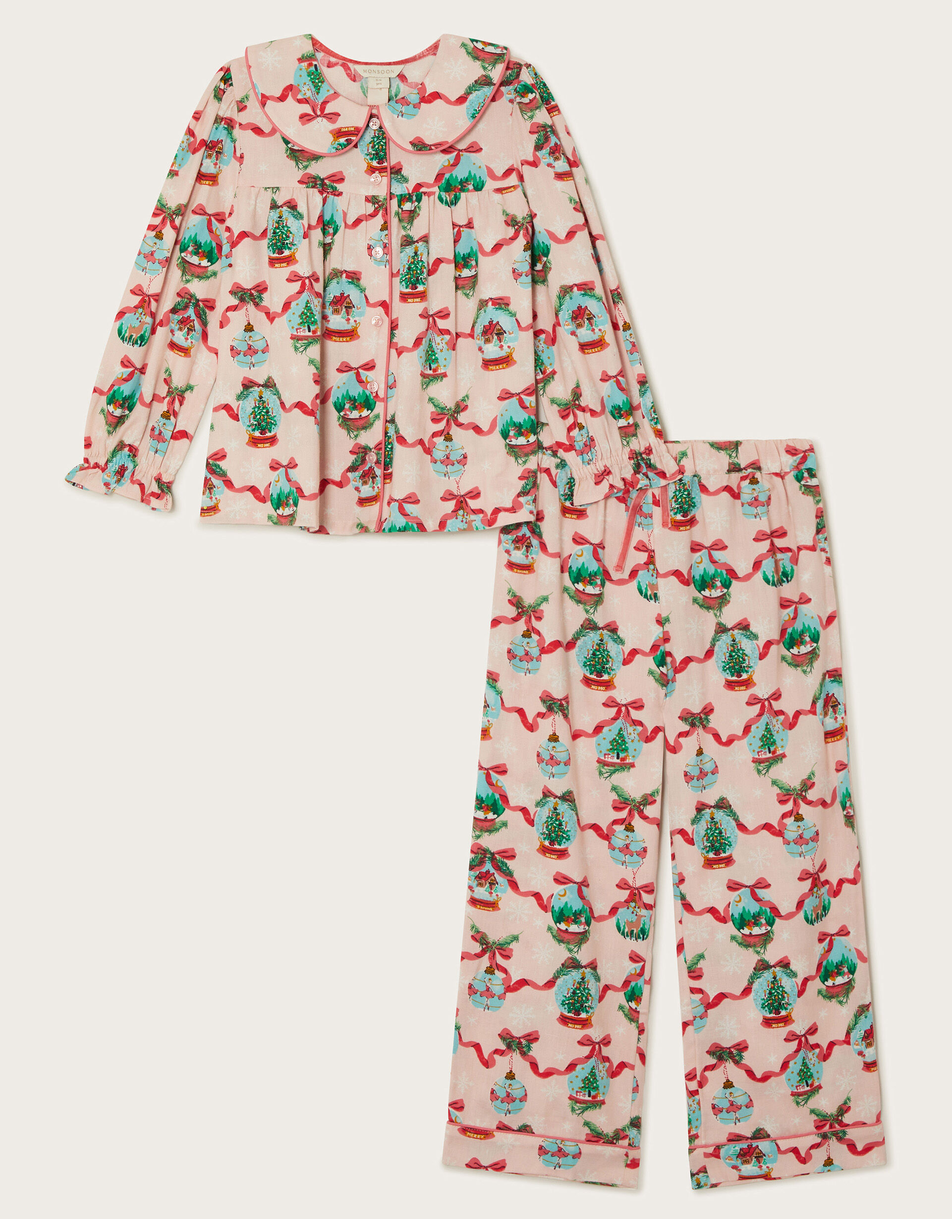 Christmas Snow Globe Long Pyjamas Set Pink