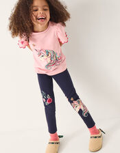 Embroidered Unicorn Leggings, Blue (NAVY), large