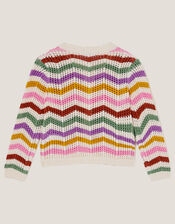 Zigzag Stripe Crochet Cardigan, Multi (MULTI), large