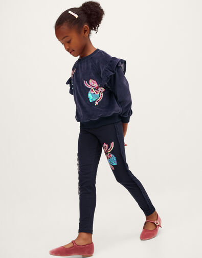 Mon Cheri Embellished Frill Jumper & Leggings , Blue (NAVY), large
