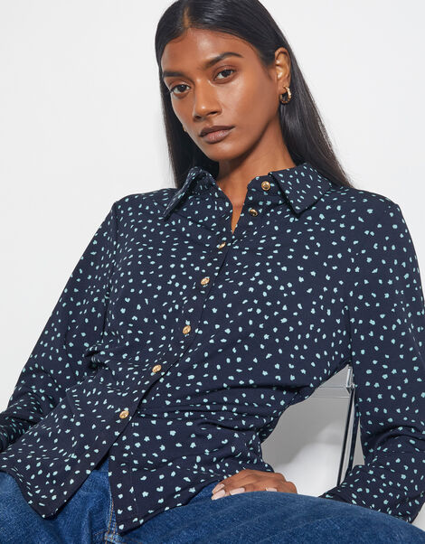 Novie Polka Dot Jersey Shirt, Blue (NAVY), large