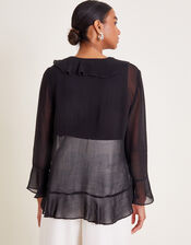Fiona Sheer Frill Tie-Front Blouse, Black (BLACK), large