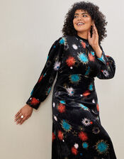 Saffron Starburst Midi Dress, Black (BLACK), large