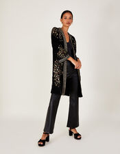 Wendy Velvet Embroidered Kimono, Black (BLACK), large