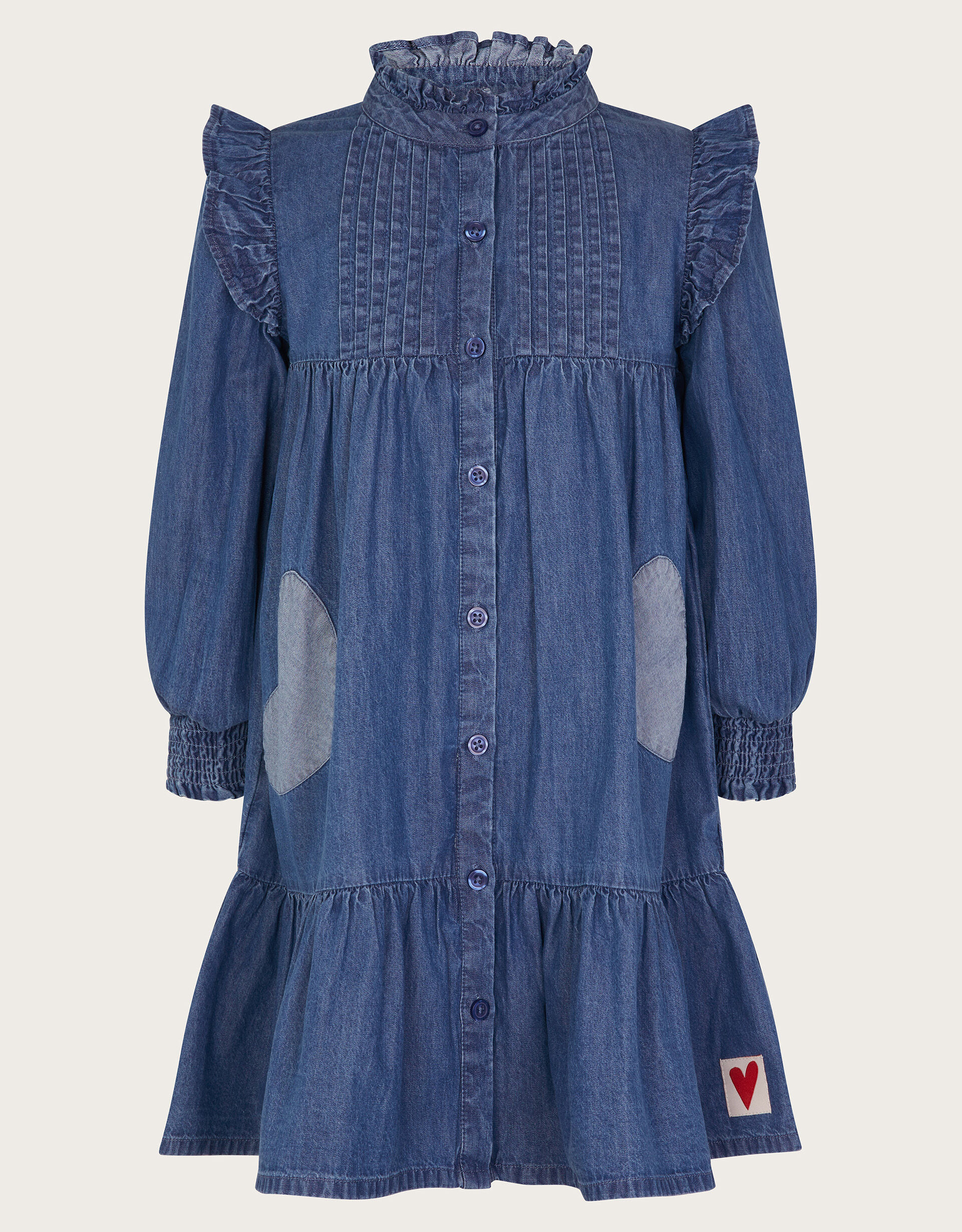 Long Sleeve Ruffle Heart Denim Dress Blue