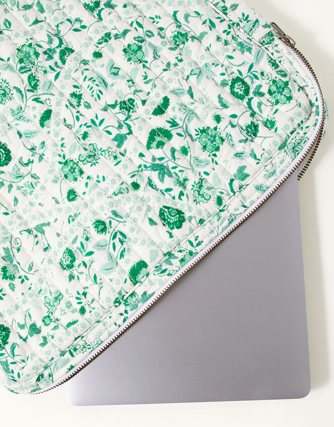 Floral Print Quilted Laptop Case, , large