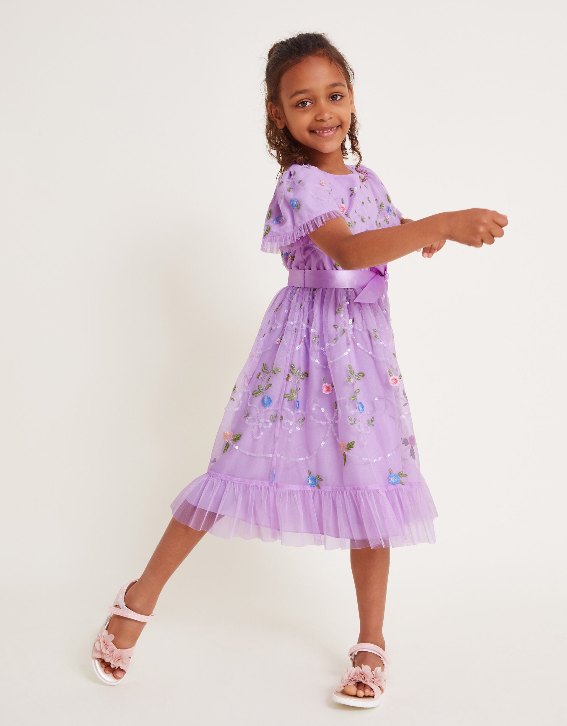 Tula Tulle Floral Embellished Dress Purple Girls Dresses Monsoon Global