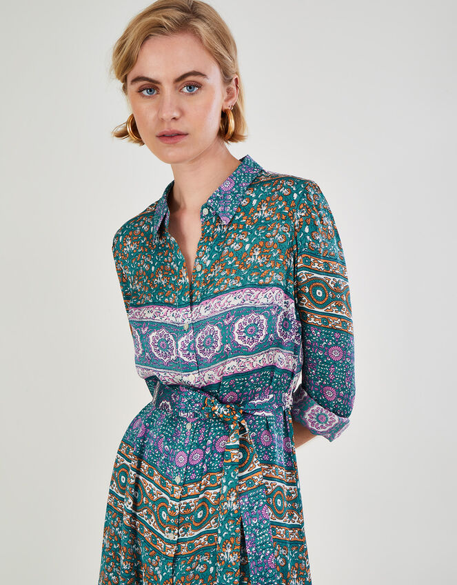 Skylar Mixed Print Shirt Dress, Teal (TEAL), large