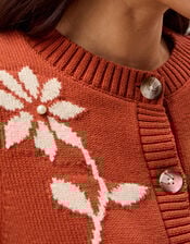 Fiona Floral Embroidered Cardigan, Orange (RUST), large