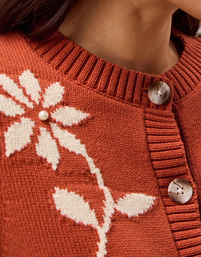 Fiona Floral Embroidered Cardigan, Orange (RUST), large