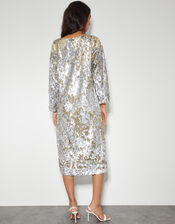 Marie Long Sleeve Sequin Midi Dress, Silver (SILVER), large