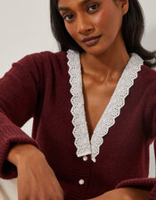Layla Broderie V-Neck Cardigan, Red (CHERRY), large