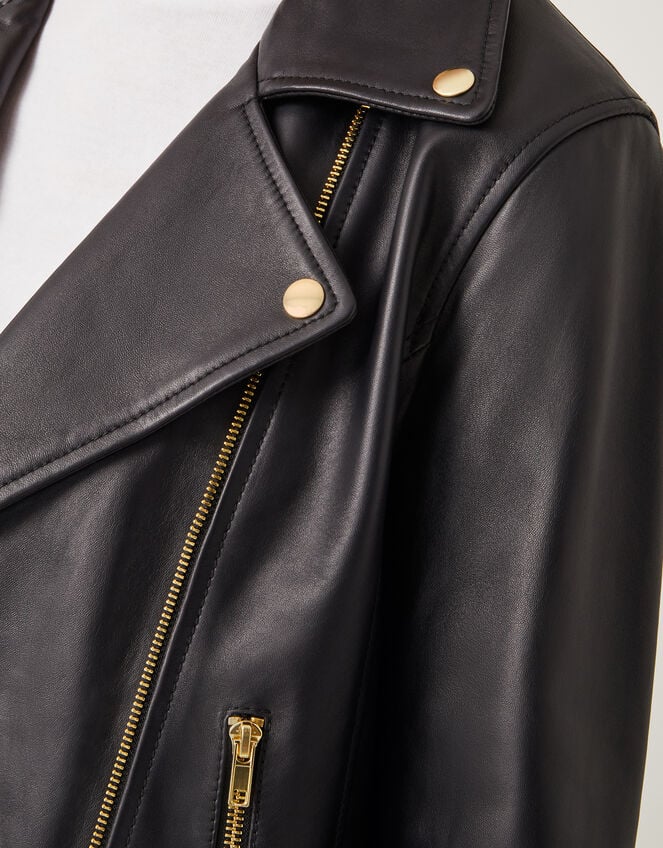 Leather Biker Jacket , Black (BLACK), large