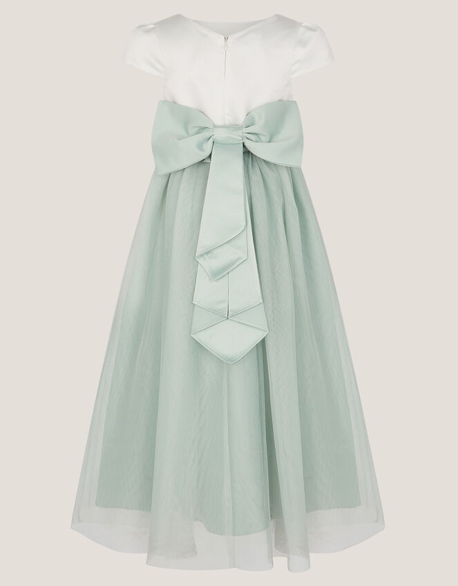 Short Sleeve Satin Tulle Bridesmaid Maxi Dress, Green (SAGE), large