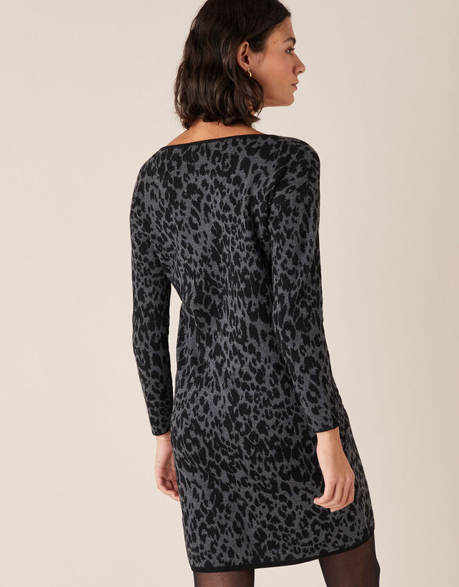 Animal Jacquard Dress with Recycled Fabric, Grey (CHARCOAL), large