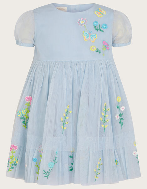 Baby Embroidered Flower Dress, Blue (BLUE), large