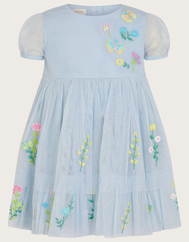 Baby Embroidered Flower Dress, Blue (BLUE), large