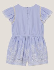 Floral Broderie Short Sleeve Playsuit, Blue (BLUE), large
