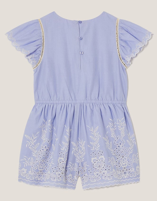 Floral Broderie Short Sleeve Playsuit, Blue (BLUE), large