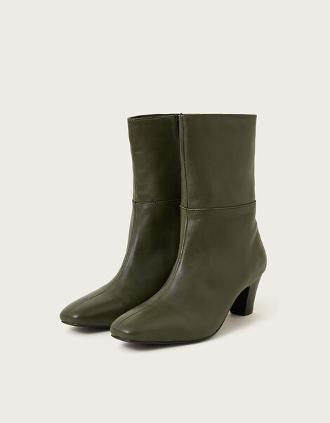 Nancy Leather Heeled Boots, Green (OLIVE), large