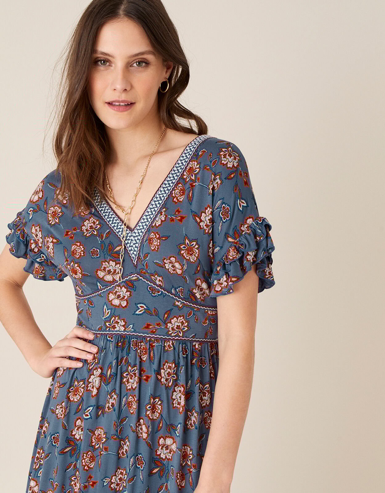 Etty Floral Jersey Maxi Dress Blue