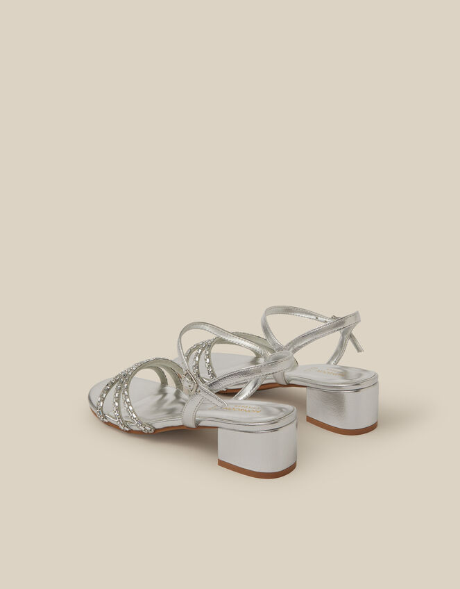 Open Toe Embellished Strap Heels, Silver (SILVER), large