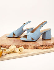 Suede Crossover Block Heels, Blue (BLUE), large