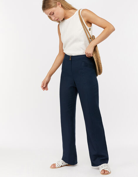 Emma Short Length Wide Leg Trousers Blue, Blue (NAVY), large
