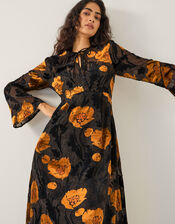 Reese Devoré Polka Dot Midi Dress, Black (BLACK), large