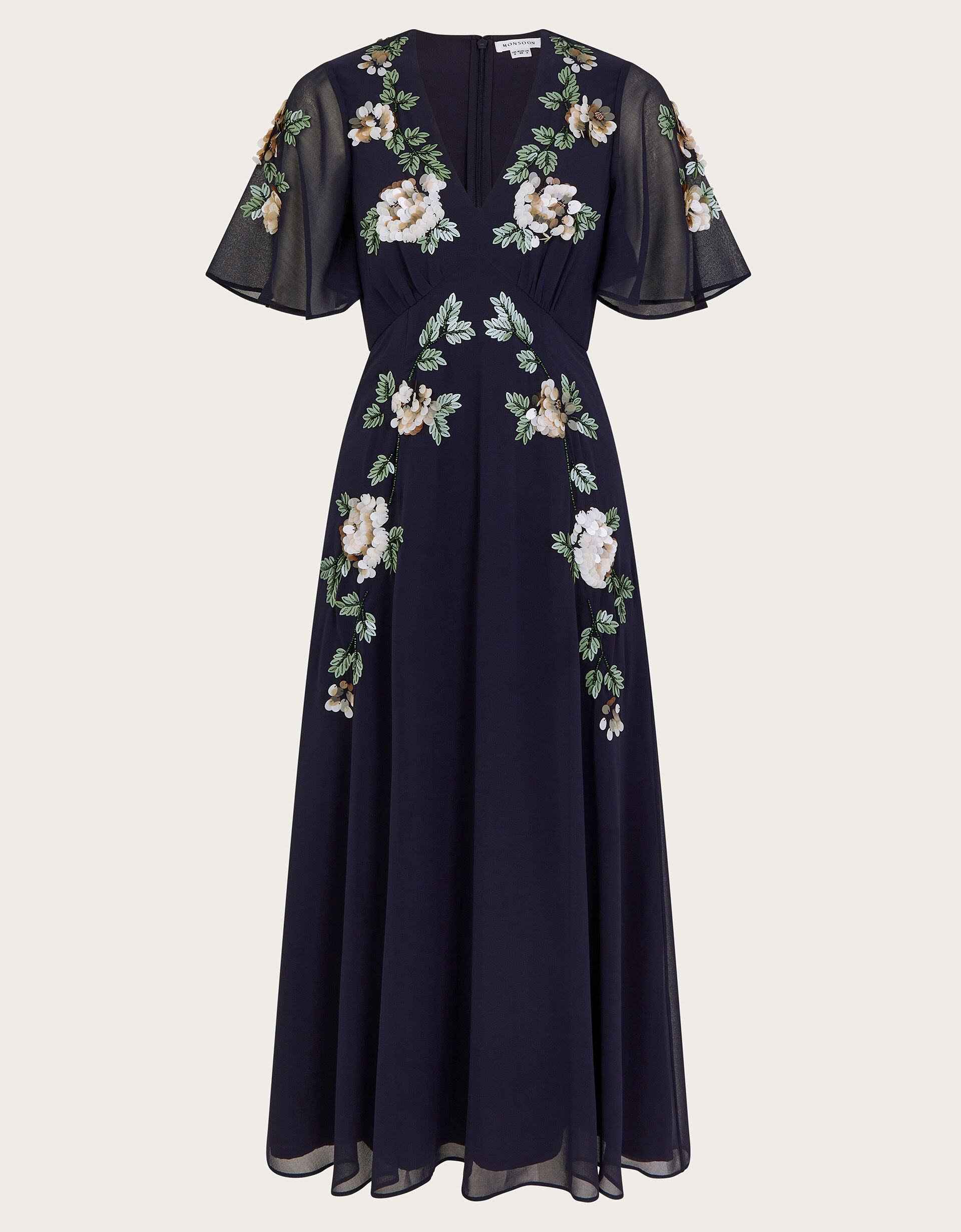 Cora Floral Embellished Midi Tea Dress Blue