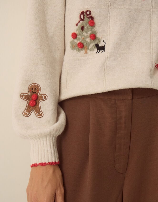 Cara Crew Neck Christmas Sweater, Ivory (IVORY), large