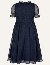 Shirley Shirred Chiffon Dress, Blue (NAVY), large