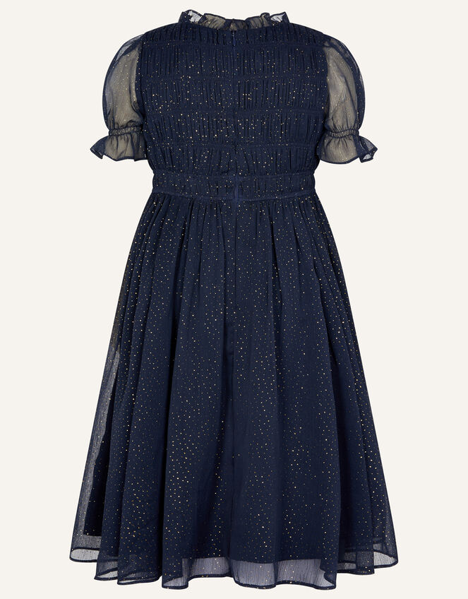 Shirley Shirred Chiffon Dress, Blue (NAVY), large