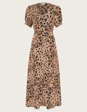 Raife Midi Leopard Print Tea Dress, Natural (NATURAL), large