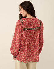 East Darney Floral Print Cotton Top, Red (BERRY), large