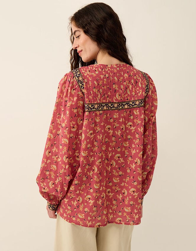 East Darney Floral Print Cotton Top, Red (BERRY), large