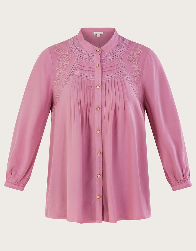 Long Sleeve Embroidered Lace Blouse, Purple (LILAC), large