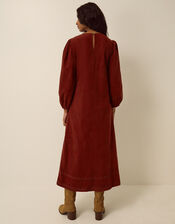 Joyce Embroidered Corduroy Midi Dress, Cognac (COGNAC), large