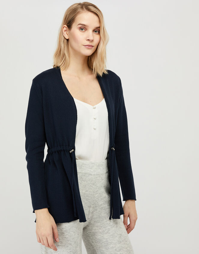 Erica Drawstring Cardigan, Blue (NAVY), large