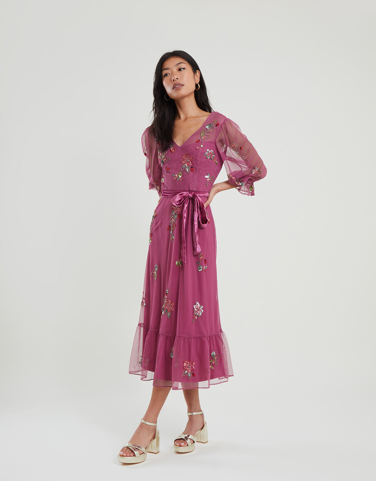 Sabrina Embellished Midi Dress Pink Evening Dresses Monsoon ROI