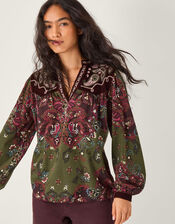 Jemima Paisley Print Jersey Top, Green (GREEN), large