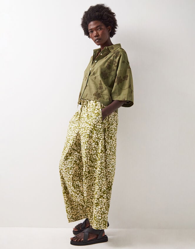 East Karlie Floral Print Wide Leg Trousers, Green (GREEN), large