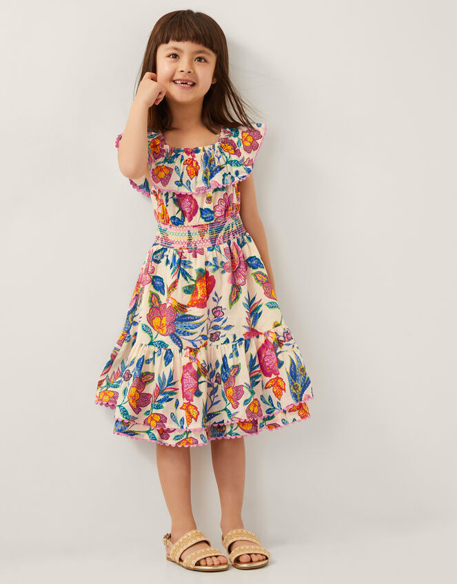 Milena Floral Print Bardot Dress, Ivory (IVORY), large
