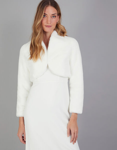 Melanie Faux Fur Bridal Jacket Ivory, Ivory (IVORY), large