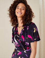 Sapphire Printed Satin Tea Dress, Blue (NAVY), large