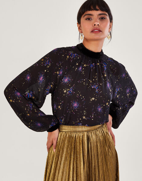 Felicia Print Blouse, Blue (NAVY), large