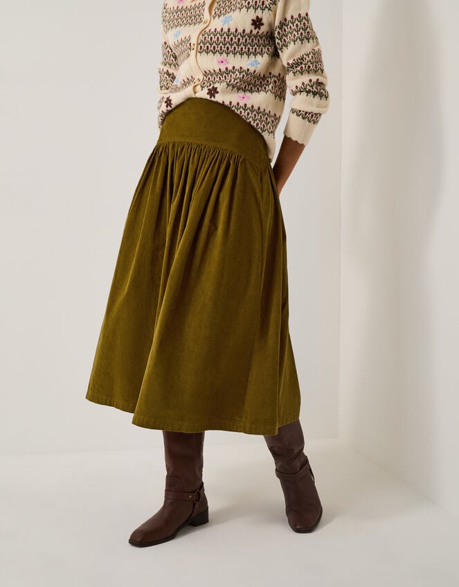 Jenny Corduroy Midi Skirt, Green (CHARTREUSE), large